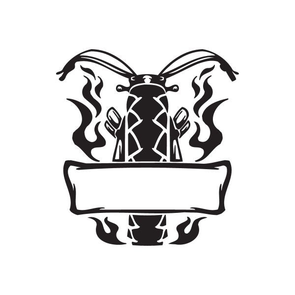 Skull chopper wall decal with flames and banner, black vinyl