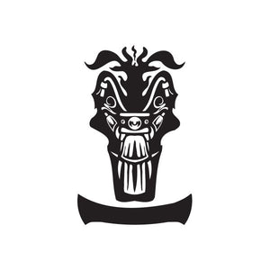 Skull chopper head vinyl wall decal with flames and banner