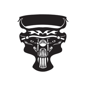 Black vinyl wall decal with stylized skull helmet and flames