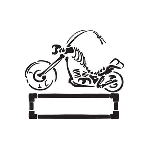 Black motorcycle wall decal with skeletal rider on chopper handlebars
