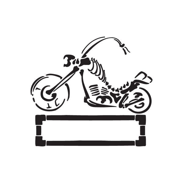 Black motorcycle wall decal with skeletal rider on chopper handlebars