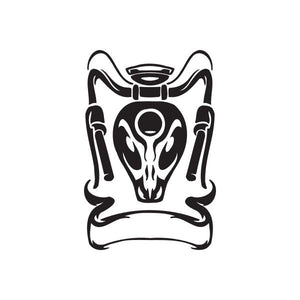Black vinyl chopper wall decal with stylized robot skull helmet design