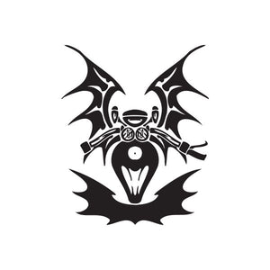 Black spiky chopper vinyl wall decal with skull and bold tribal graphic details