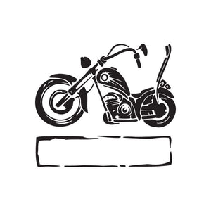 Motorcycle chopper wall decal vinyl sticker with tool-style banner, black silhouette