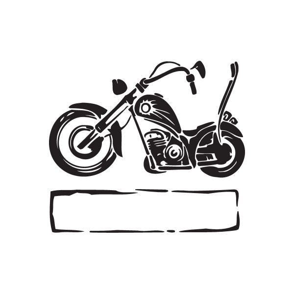 Motorcycle chopper wall decal vinyl sticker with tool-style banner, black silhouette