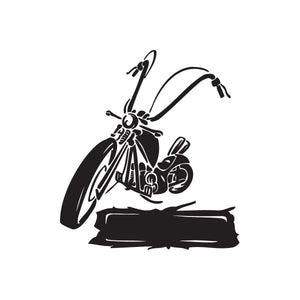 Black chopper motorcycle wall decal with front wheel and handlebar detail