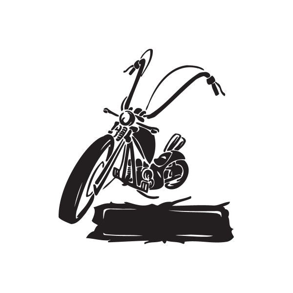 Black chopper motorcycle wall decal with front wheel and handlebar detail