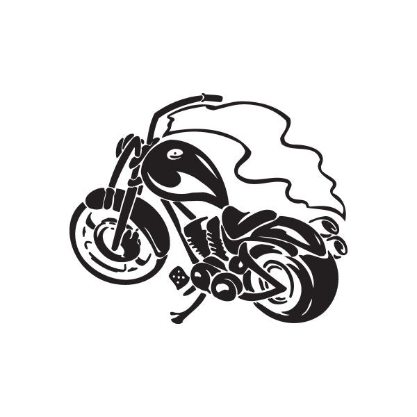 Black vinyl motorcycle wall decal with stylized chopper graphic