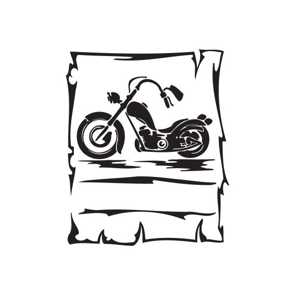 Motorcycle rider vinyl wall decal with stylized wheels, black and white