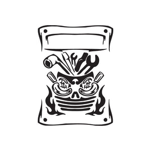 Black chopper wall decal featuring a front-face skull illustration