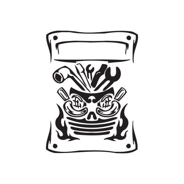 Black chopper wall decal featuring a front-face skull illustration