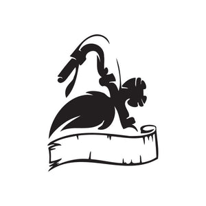 Black vinyl wall decal of a chopper-style character head and weapon pose