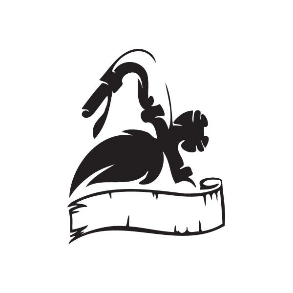 Black vinyl wall decal of a chopper-style character head and weapon pose