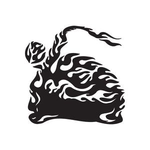 Black vinyl wall decal of flaming skull face in profile