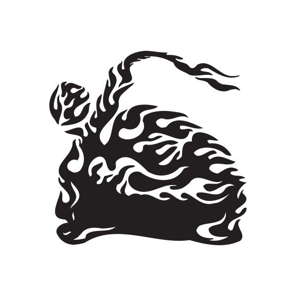 Black vinyl wall decal of flaming skull face in profile