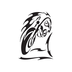 Black vinyl wall decal with bold chopper flame-style profile graphic