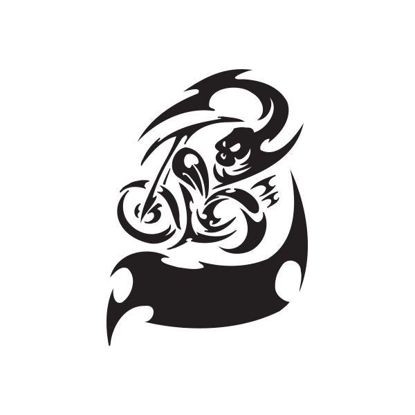Black stylized skull-and-motorbike vinyl wall decal