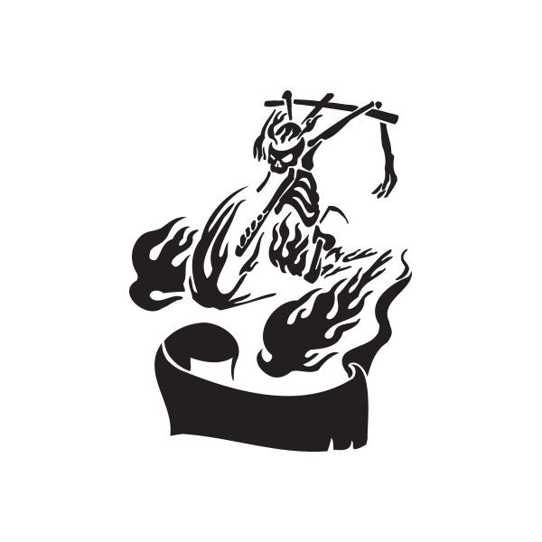 Chopper wall decal vinyl sticker with black rider and flames design