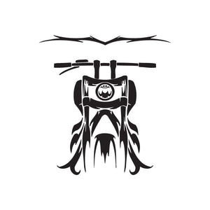 Black stylized chopper motorcycle wall decal with helmet and dripping lines