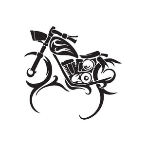 Motorcycle wall decal vinyl sticker, black chopper graphic with wheels and pipes