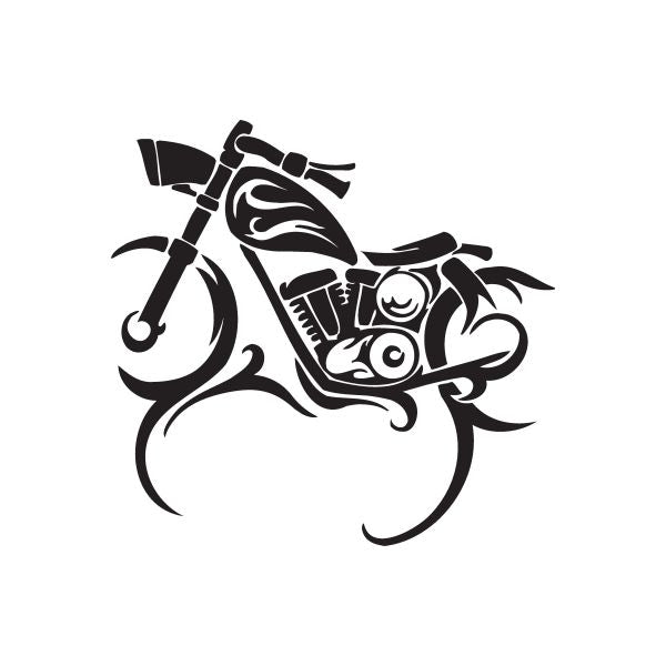 Motorcycle wall decal vinyl sticker, black chopper graphic with wheels and pipes