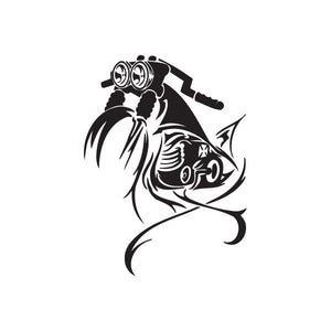 Black vinyl wall decal of a chopper motorcycle rider with goggles