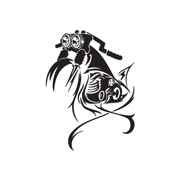 Black vinyl wall decal of a chopper motorcycle rider with goggles