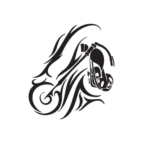 Chopper motorcycle wall decal, black vinyl silhouette with rider helmet