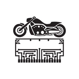 Vinyl wall decal featuring a black motorcycle graphic with panel and geometric details