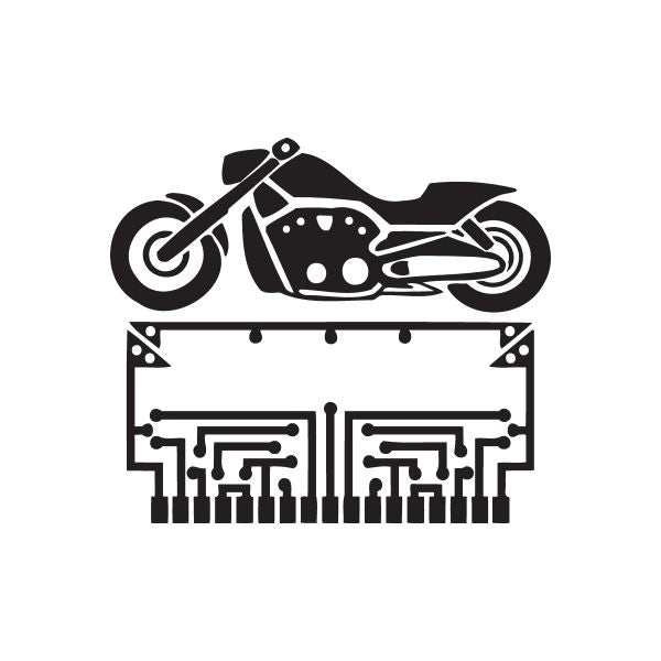 Vinyl wall decal featuring a black motorcycle graphic with panel and geometric details