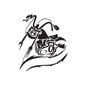 Black chopper motorcycle wall decal with stylized engine and rider silhouette