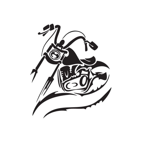Black chopper motorcycle wall decal with stylized engine and rider silhouette