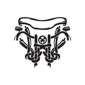 Vinyl wall decal of a black stylized helmeted face with dripping details