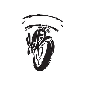 Vinyl wall decal with black and white stylized chopper head graphic