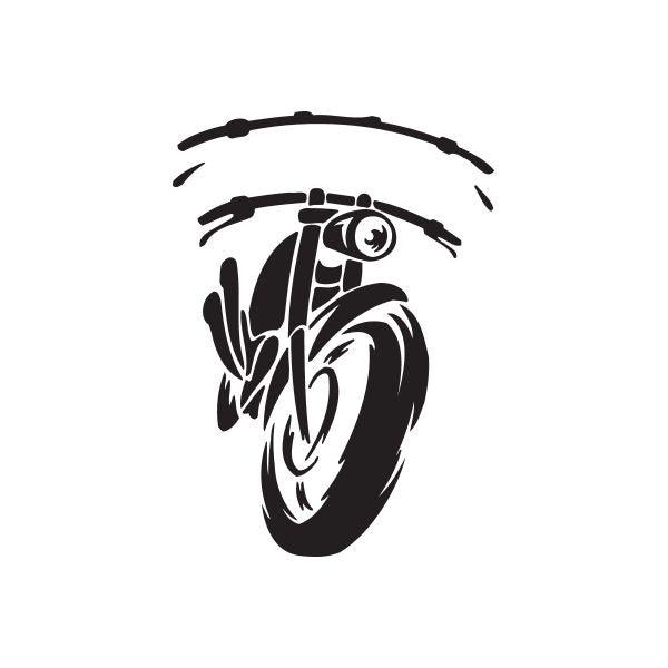 Vinyl wall decal with black and white stylized chopper head graphic