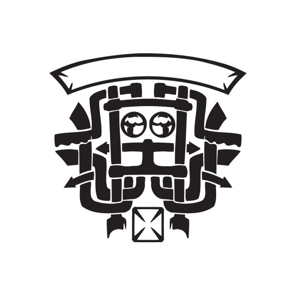 Black stylized chopper icon vinyl wall decal with banner and gauge details