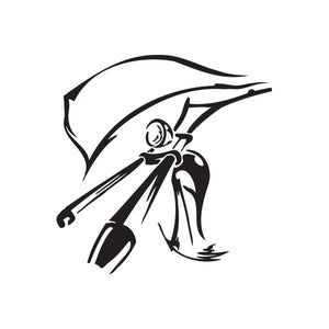 Vinyl wall decal of stylized chibi character holding a long weapon, black