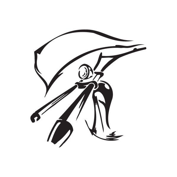 Vinyl wall decal of stylized chibi character holding a long weapon, black