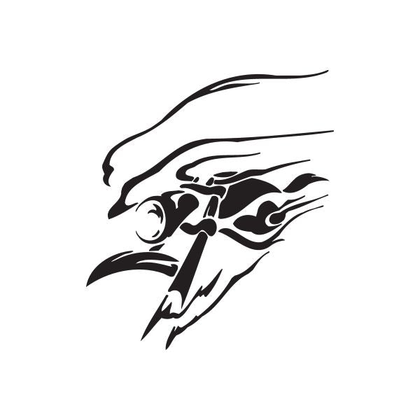 Black tribal-style chopper graphic vinyl wall decal with flame-like lines