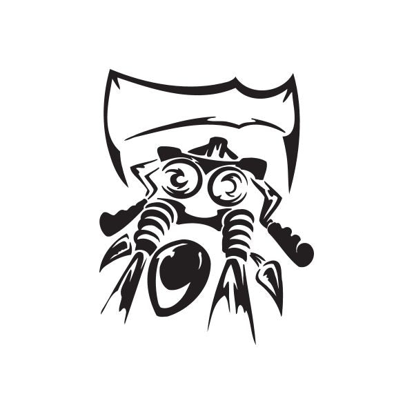 Black vinyl wall decal of a chopper character with helmet and goggles