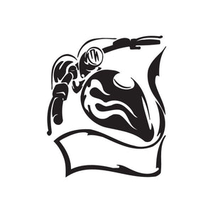 Biker chopper head vinyl wall decal with black silhouette graphic