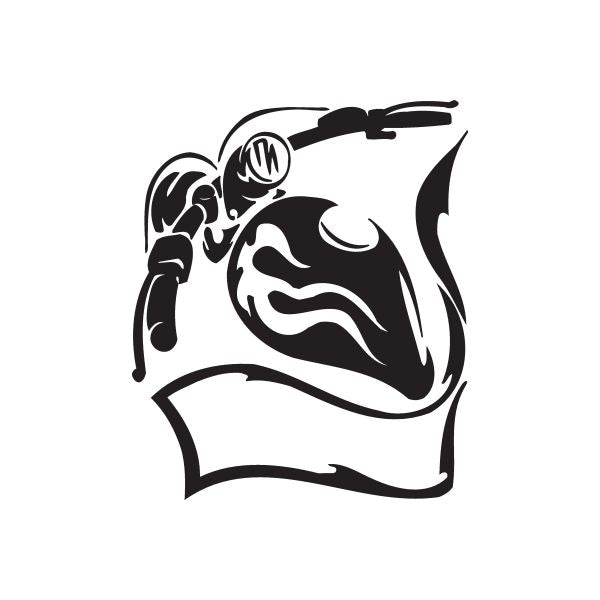 Biker chopper head vinyl wall decal with black silhouette graphic