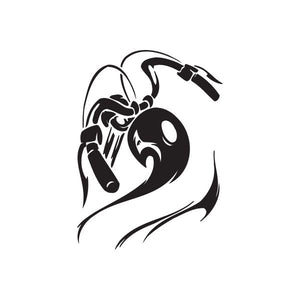 Chopper vinyl wall decal, black-and-white stylized motorcycle rider face