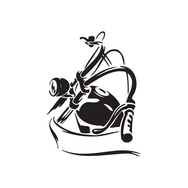 Black vinyl chopper motorcycle wall decal, stylized line art