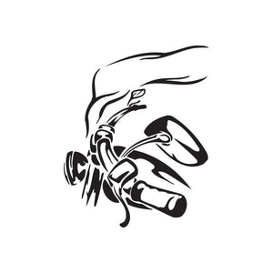 Vinyl chopper decal with black silhouette of a motorcycle in action stance