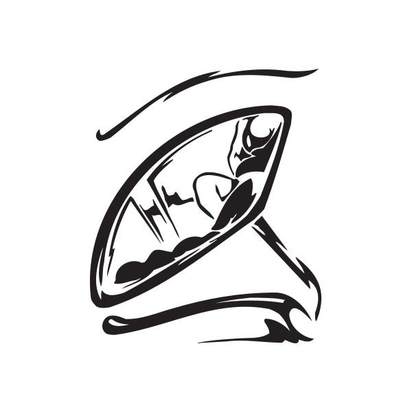 Black stylized character wall decal with hooded figure and swooping lines
