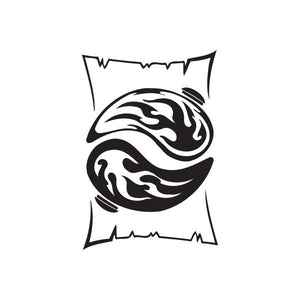 Black tribal flame yin-yang wall decal with jagged square outline