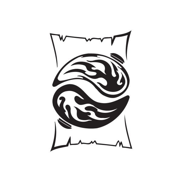 Black tribal flame yin-yang wall decal with jagged square outline