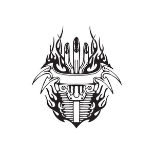 Chopper wall decal vinyl crest with black flames and engine graphic