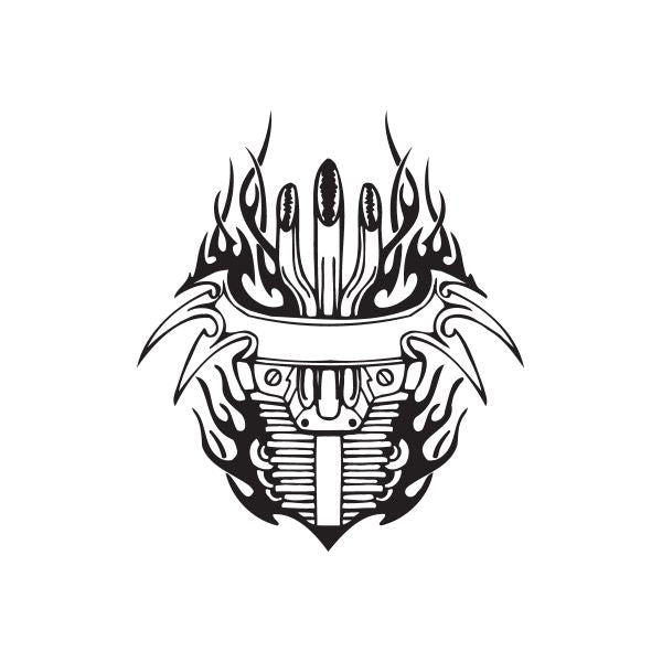 Chopper wall decal vinyl crest with black flames and engine graphic